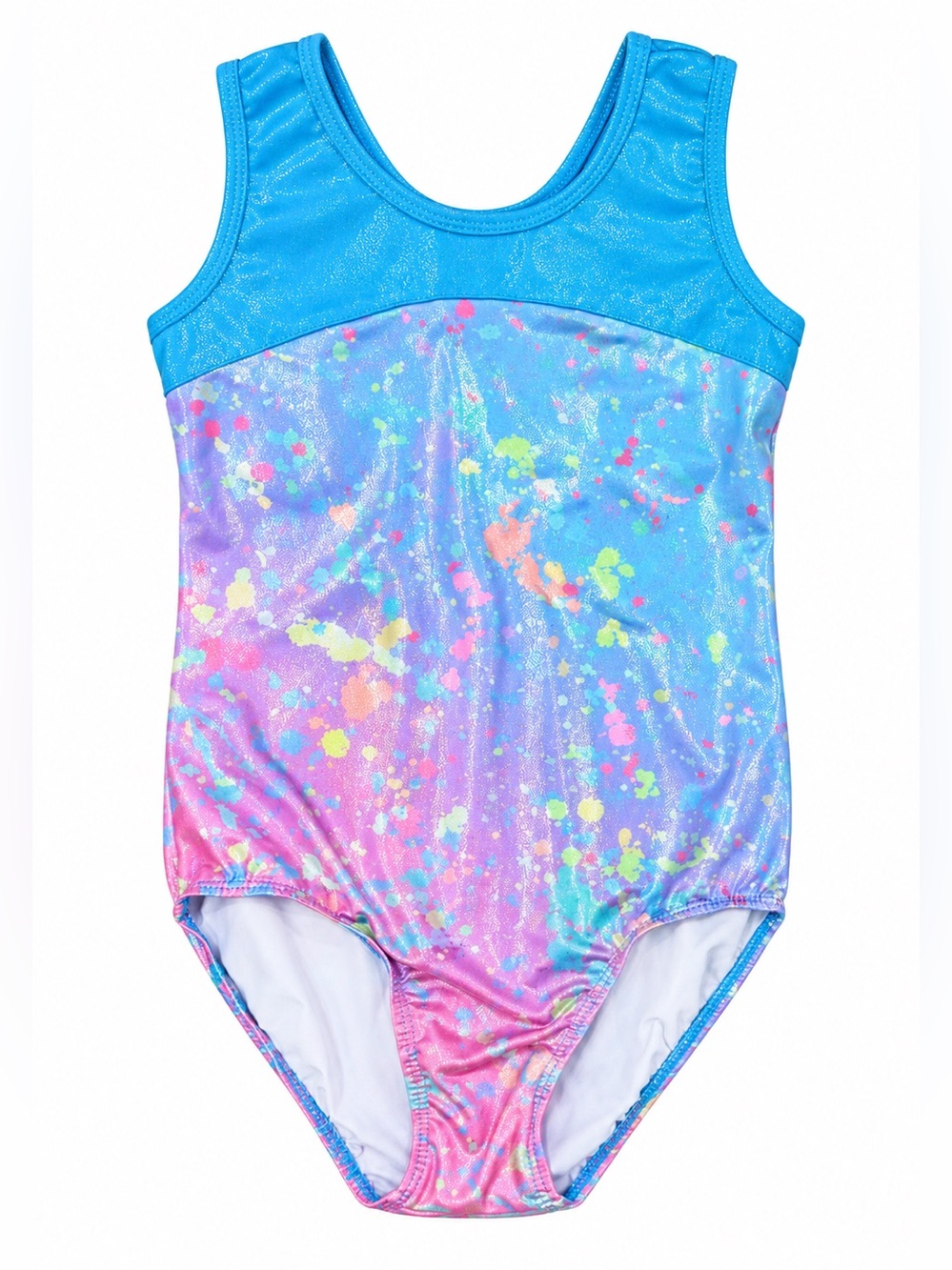 Girls Blue Pink Metallic Splatter Gymnastics Leotard Size 8A